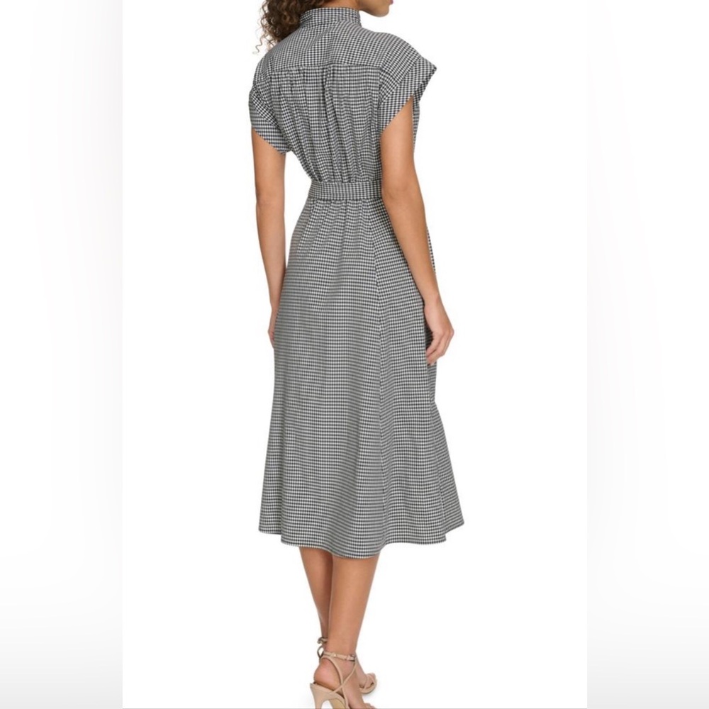 NWOT CALVIN KLEIN Midi Shirtdress Short Sleeve Black/White Gingham w/Belt 10 - Picture 7 of 16